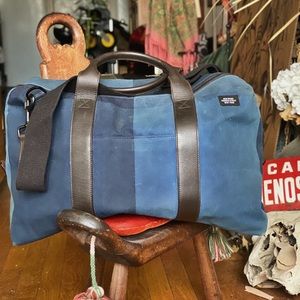 Jack Spade two tone blue duffel weekender
